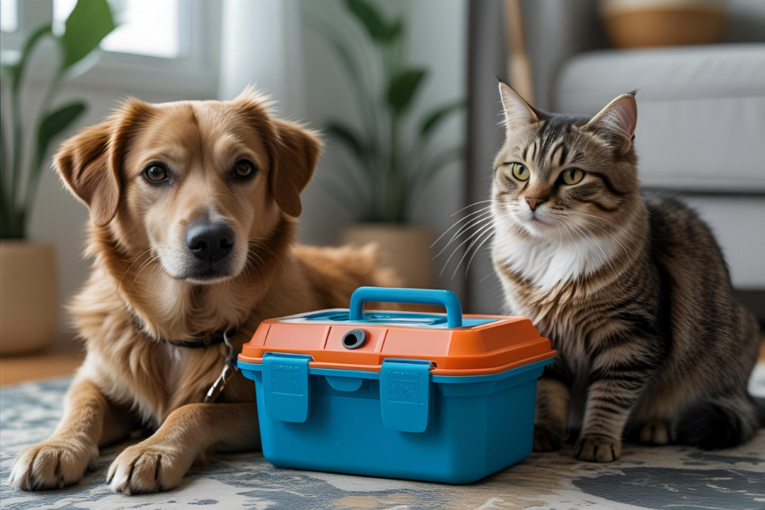 Dog and cat with first aid kit