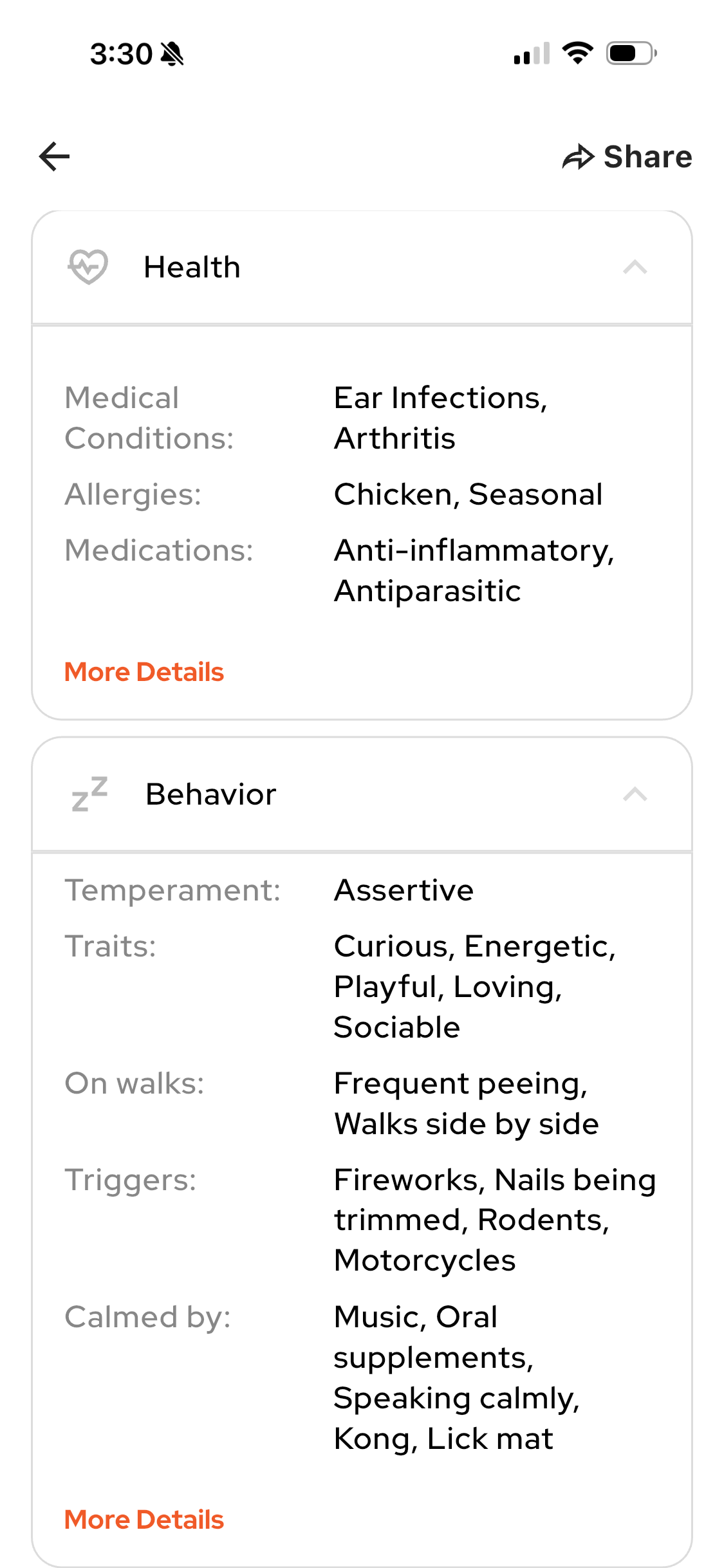 Tailr app shared caregiver access screen
