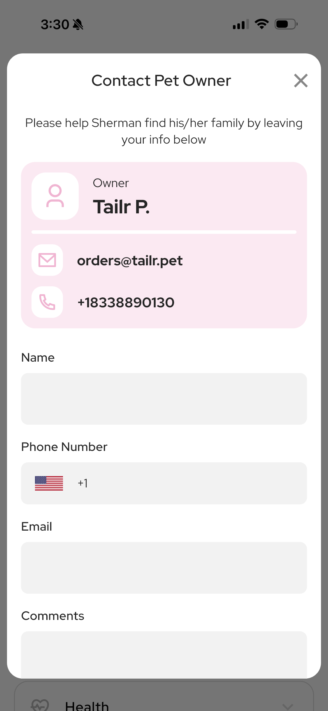 Tailr app scan alert screen